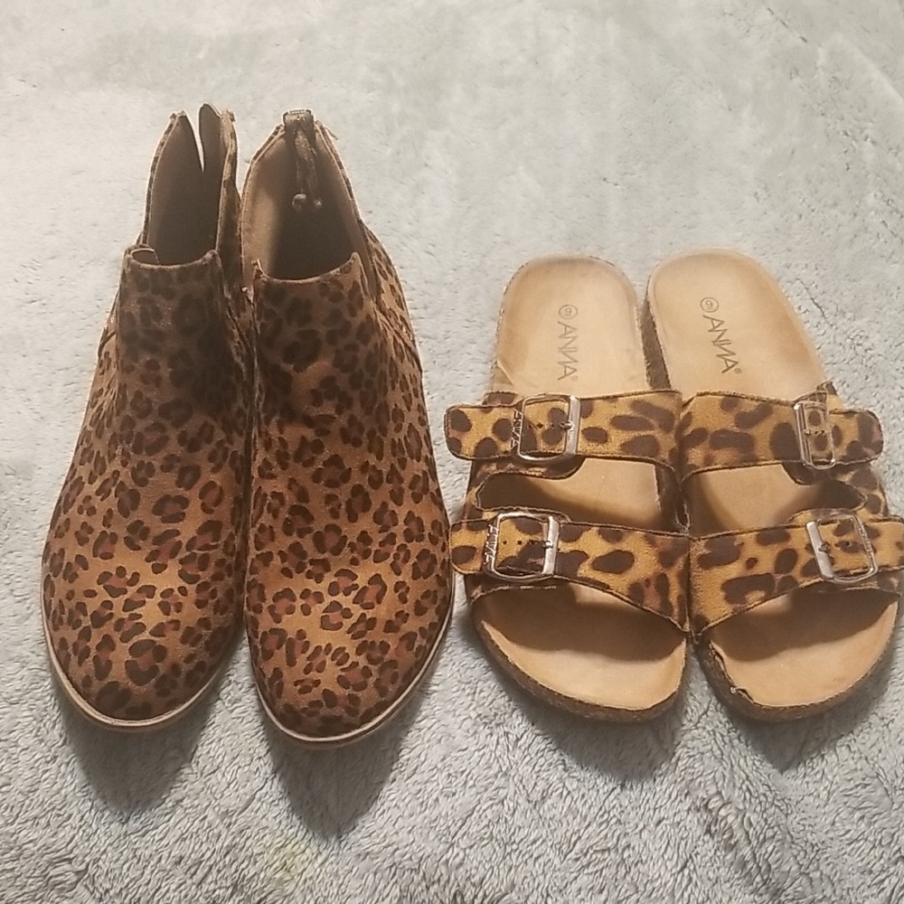 JG ANKLE BOOT Sz. 8.5, ANNA SANDAL Sz. 9 Leopard print,  EUC